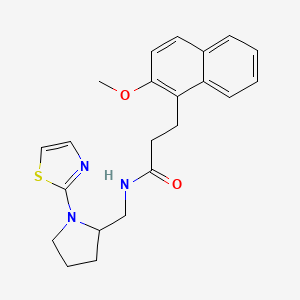 molecular formula C22H25N3O2S B2606757 3-(2-methoxynaphthalen-1-yl)-N-((1-(thiazol-2-yl)pyrrolidin-2-yl)methyl)propanamide CAS No. 1798678-39-3