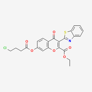 molecular formula C23H18ClNO6S B2606788 ethyl 3-(1,3-benzothiazol-2-yl)-7-[(4-chlorobutanoyl)oxy]-4-oxo-4H-chromene-2-carboxylate CAS No. 637746-61-3