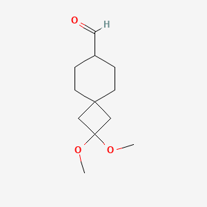 molecular formula C12H20O3 B2606793 2,2-Dimethoxyspiro[3.5]nonane-7-carbaldehyde CAS No. 2551115-15-0