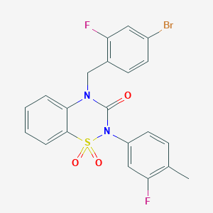 molecular formula C21H15BrF2N2O3S B2606827 4-(4-溴-2-氟苄基)-2-(3-氟-4-甲基苯基)-2H-苯并[e][1,2,4]噻二氮-3(4H)-酮 1,1-二氧化物 CAS No. 893790-34-6