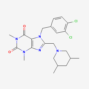 molecular formula C22H27Cl2N5O2 B2606834 7-[(3,4-Dichlorophenyl)methyl]-8-[(3,5-dimethylpiperidin-1-yl)methyl]-1,3-dimethylpurine-2,6-dione CAS No. 893971-52-3