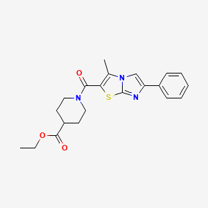 molecular formula C21H23N3O3S B2606860 ETHYL 1-{3-METHYL-6-PHENYLIMIDAZO[2,1-B][1,3]THIAZOLE-2-CARBONYL}PIPERIDINE-4-CARBOXYLATE CAS No. 852132-53-7