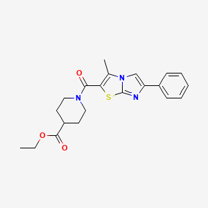 molecular formula C21H23N3O3S B2606860 Ethyl 1-(3-methyl-6-phenylimidazo[2,1-b]thiazole-2-carbonyl)piperidine-4-carboxylate CAS No. 852132-53-7