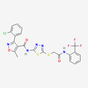 molecular formula C22H15ClF3N5O3S2 B2606864 3-(2-chlorophenyl)-5-methyl-N-(5-((2-oxo-2-((2-(trifluoromethyl)phenyl)amino)ethyl)thio)-1,3,4-thiadiazol-2-yl)isoxazole-4-carboxamide CAS No. 391869-66-2