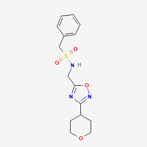 molecular formula C15H19N3O4S B2606918 1-phenyl-N-((3-(tetrahydro-2H-pyran-4-yl)-1,2,4-oxadiazol-5-yl)methyl)methanesulfonamide CAS No. 2034291-76-2