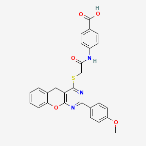 molecular formula C27H21N3O5S B2606921 4-[({[2-(4-methoxyphenyl)-5H-chromeno[2,3-d]pyrimidin-4-yl]thio}acetyl)amino]benzoic acid CAS No. 872207-61-9