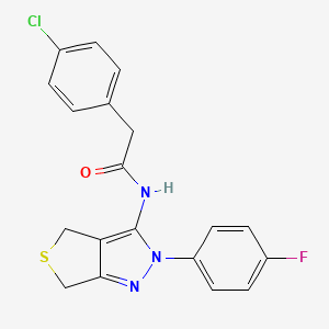 molecular formula C19H15ClFN3OS B2606927 2-(4-chlorophenyl)-N-[2-(4-fluorophenyl)-4,6-dihydrothieno[3,4-c]pyrazol-3-yl]acetamide CAS No. 893938-78-8