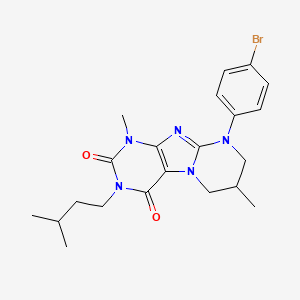 molecular formula C21H26BrN5O2 B2606933 9-(4-溴苯基)-3-异戊基-1,7-二甲基-6,7,8,9-四氢嘧啶并[2,1-f]嘌呤-2,4(1H,3H)-二酮 CAS No. 876151-37-0