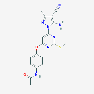 molecular formula C18H17N7O2S B260694 N-[4-[6-(5-amino-4-cyano-3-methylpyrazol-1-yl)-2-methylsulfanylpyrimidin-4-yl]oxyphenyl]acetamide 