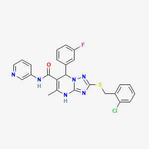 B2606940 2-((2-chlorobenzyl)thio)-7-(3-fluorophenyl)-5-methyl-N-(pyridin-3-yl)-4,7-dihydro-[1,2,4]triazolo[1,5-a]pyrimidine-6-carboxamide CAS No. 536991-43-2