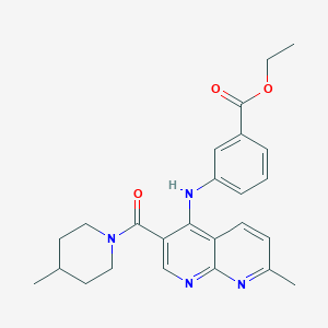 molecular formula C25H28N4O3 B2606981 Ethyl 3-{[7-methyl-3-(4-methylpiperidine-1-carbonyl)-1,8-naphthyridin-4-yl]amino}benzoate CAS No. 1251589-60-2