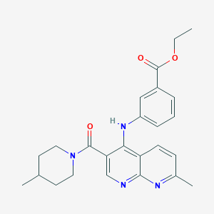 B2606981 Ethyl 3-((7-methyl-3-(4-methylpiperidine-1-carbonyl)-1,8-naphthyridin-4-yl)amino)benzoate CAS No. 1251589-60-2