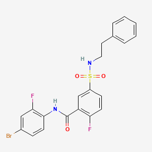 molecular formula C21H17BrF2N2O3S B2606993 N-(4-bromo-2-fluorophenyl)-2-fluoro-5-(N-phenethylsulfamoyl)benzamide CAS No. 451508-40-0