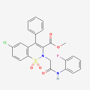 molecular formula C24H18ClFN2O5S B2607006 methyl 6-chloro-2-(2-((2-fluorophenyl)amino)-2-oxoethyl)-4-phenyl-2H-benzo[e][1,2]thiazine-3-carboxylate 1,1-dioxide CAS No. 1114651-29-4