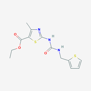 molecular formula C13H15N3O3S2 B2607116 Ethyl 4-methyl-2-(3-(thiophen-2-ylmethyl)ureido)thiazole-5-carboxylate CAS No. 1203256-48-7