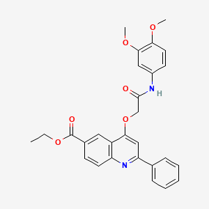 molecular formula C28H26N2O6 B2607124 ethyl 4-{[(3,4-dimethoxyphenyl)carbamoyl]methoxy}-2-phenylquinoline-6-carboxylate CAS No. 1114871-07-6