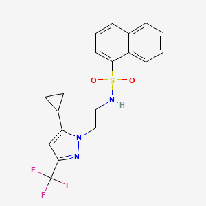 molecular formula C19H18F3N3O2S B2607171 N-(2-(5-cyclopropyl-3-(trifluoromethyl)-1H-pyrazol-1-yl)ethyl)naphthalene-1-sulfonamide CAS No. 1797831-28-7