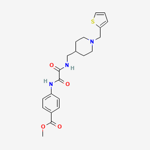 molecular formula C21H25N3O4S B2607176 Methyl 4-(2-oxo-2-(((1-(thiophen-2-ylmethyl)piperidin-4-yl)methyl)amino)acetamido)benzoate CAS No. 953206-41-2