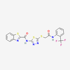 molecular formula C19H12F3N5O2S3 B2607178 N-(5-((2-oxo-2-((2-(trifluoromethyl)phenyl)amino)ethyl)thio)-1,3,4-thiadiazol-2-yl)benzo[d]thiazole-2-carboxamide CAS No. 1351618-93-3