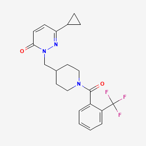 molecular formula C21H22F3N3O2 B2607184 6-Cyclopropyl-2-({1-[2-(trifluoromethyl)benzoyl]piperidin-4-yl}methyl)-2,3-dihydropyridazin-3-one CAS No. 2200859-08-9
