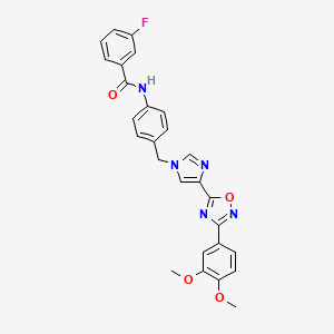 molecular formula C27H22FN5O4 B2607188 N-[4-({4-[3-(3,4-dimethoxyphenyl)-1,2,4-oxadiazol-5-yl]-1H-imidazol-1-yl}methyl)phenyl]-3-fluorobenzamide CAS No. 1110978-16-9