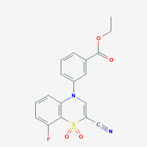 molecular formula C18H13FN2O4S B2607191 ethyl 3-(2-cyano-8-fluoro-1,1-dioxido-4H-benzo[b][1,4]thiazin-4-yl)benzoate CAS No. 1226435-68-2