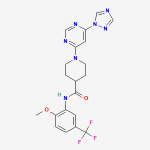 molecular formula C20H20F3N7O2 B2607194 1-(6-(1H-1,2,4-triazol-1-yl)pyrimidin-4-yl)-N-(2-methoxy-5-(trifluoromethyl)phenyl)piperidine-4-carboxamide CAS No. 1798039-83-4