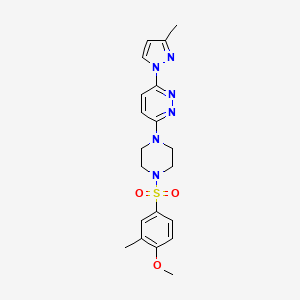 molecular formula C20H24N6O3S B2607238 3-(4-((4-甲氧基-3-甲基苯基)磺酰)哌嗪-1-基)-6-(3-甲基-1H-吡唑-1-基)吡啶并[1,2,4]嘧啶 CAS No. 1013756-48-3