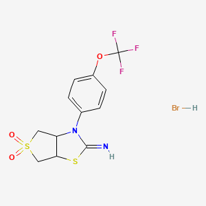 molecular formula C12H12BrF3N2O3S2 B2607241 2-Imino-3-(4-(trifluoromethoxy)phenyl)hexahydrothieno[3,4-d]thiazole 5,5-dioxide hydrobromide CAS No. 1217091-25-2
