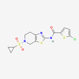 molecular formula C14H14ClN3O3S3 B2607254 5-氯-N-(5-(环丙基磺酰)-4,5,6,7-四氢噻唑并[5,4-c]吡啶-2-基)噻吩-2-甲酰胺 CAS No. 1421492-08-1