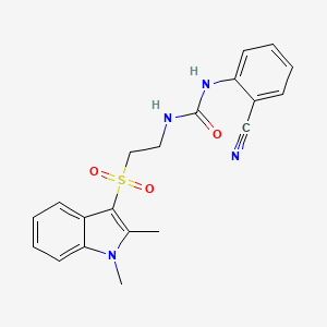 molecular formula C20H20N4O3S B2607255 1-(2-氰基苯基)-3-(2-((1,2-二甲基-1H-吲哚-3-基)磺酰基)乙基)脲 CAS No. 946291-69-6