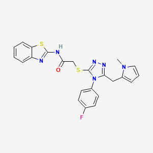 molecular formula C23H19FN6OS2 B2607266 N-(1,3-benzothiazol-2-yl)-2-{[4-(4-fluorophenyl)-5-[(1-methyl-1H-pyrrol-2-yl)methyl]-4H-1,2,4-triazol-3-yl]sulfanyl}acetamide CAS No. 847394-16-5