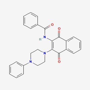 molecular formula C27H23N3O3 B2607267 Benzamide, N-[1,4-dihydro-1,4-dioxo-3-(4-phenyl-1-piperazinyl)-2-naphthalenyl]- CAS No. 1640259-27-3