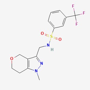 molecular formula C15H16F3N3O3S B2607278 N-((1-methyl-1,4,6,7-tetrahydropyrano[4,3-c]pyrazol-3-yl)methyl)-3-(trifluoromethyl)benzenesulfonamide CAS No. 1797861-19-8