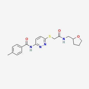4-methyl-N-(6-((2-oxo-2-(((tetrahydrofuran-2-yl)methyl)amino)ethyl)thio)pyridazin-3-yl)benzamide