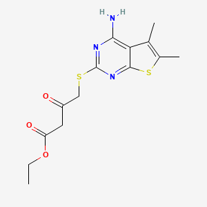 molecular formula C14H17N3O3S2 B2607287 Ethyl 4-({4-amino-5,6-dimethylthieno[2,3-D]pyrimidin-2-YL}sulfanyl)-3-oxobutanoate CAS No. 328018-12-8