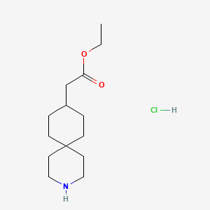 molecular formula C14H26ClNO2 B2607316 ETHYL 2-{3-AZASPIRO[5.5]UNDECAN-9-YL}ACETATE HYDROCHLORIDE CAS No. 1803608-00-5