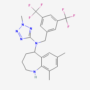 molecular formula C23H24F6N6 B2607322 N-(3,5-bis(trifluoromethyl)benzyl)-7,9-dimethyl-N-(2-methyl-2H-tetrazol-5-yl)-2,3,4,5-tetrahydro-1H-benzo[b]azepin-5-amine CAS No. 1539285-92-1