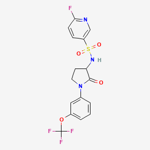 molecular formula C16H13F4N3O4S B2607330 6-Fluoro-N-[2-oxo-1-[3-(trifluoromethoxy)phenyl]pyrrolidin-3-yl]pyridine-3-sulfonamide CAS No. 2411193-31-0