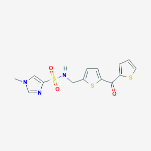 molecular formula C14H13N3O3S3 B2607336 1-methyl-N-((5-(thiophene-2-carbonyl)thiophen-2-yl)methyl)-1H-imidazole-4-sulfonamide CAS No. 1428360-12-6