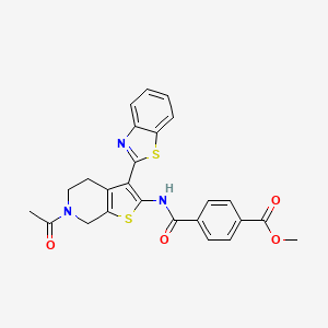 molecular formula C25H21N3O4S2 B2607356 Methyl 4-((6-acetyl-3-(benzo[d]thiazol-2-yl)-4,5,6,7-tetrahydrothieno[2,3-c]pyridin-2-yl)carbamoyl)benzoate CAS No. 864859-67-6