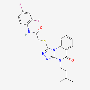 molecular formula C22H21F2N5O2S B2607358 N-(2,4-difluorophenyl)-2-((4-isopentyl-5-oxo-4,5-dihydro-[1,2,4]triazolo[4,3-a]quinazolin-1-yl)thio)acetamide CAS No. 938666-67-2