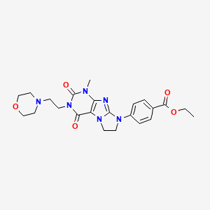 molecular formula C23H28N6O5 B2607442 ethyl 4-{1-methyl-3-[2-(morpholin-4-yl)ethyl]-2,4-dioxo-1H,2H,3H,4H,6H,7H,8H-imidazo[1,2-g]purin-8-yl}benzoate CAS No. 893962-27-1