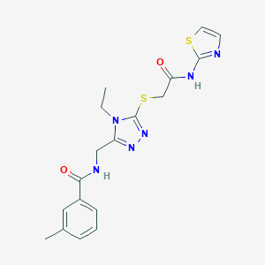 molecular formula C18H20N6O2S2 B260747 N-[(4-ethyl-5-{[2-oxo-2-(1,3-thiazol-2-ylamino)ethyl]sulfanyl}-4H-1,2,4-triazol-3-yl)methyl]-3-methylbenzamide 
