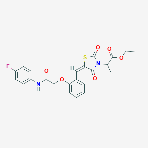 molecular formula C23H21FN2O6S B260749 ethyl 2-[(5E)-5-(2-{2-[(4-fluorophenyl)amino]-2-oxoethoxy}benzylidene)-2,4-dioxo-1,3-thiazolidin-3-yl]propanoate 