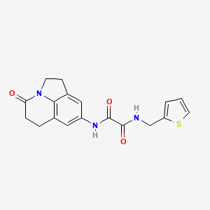 molecular formula C18H17N3O3S B2607507 N-{11-oxo-1-azatricyclo[6.3.1.0^{4,12}]dodeca-4(12),5,7-trien-6-yl}-N'-[(thiophen-2-yl)methyl]ethanediamide CAS No. 898462-16-3