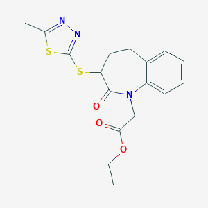 molecular formula C17H19N3O3S2 B260751 ethyl 2-[3-[(5-methyl-1,3,4-thiadiazol-2-yl)sulfanyl]-2-oxo-4,5-dihydro-3H-1-benzazepin-1-yl]acetate 