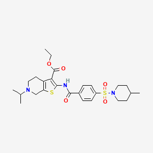 molecular formula C26H35N3O5S2 B2607584 ethyl 2-{4-[(4-methylpiperidin-1-yl)sulfonyl]benzamido}-6-(propan-2-yl)-4H,5H,6H,7H-thieno[2,3-c]pyridine-3-carboxylate CAS No. 449768-29-0