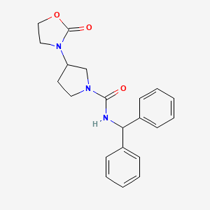 molecular formula C21H23N3O3 B2607637 N-(diphenylmethyl)-3-(2-oxo-1,3-oxazolidin-3-yl)pyrrolidine-1-carboxamide CAS No. 2320472-30-6