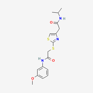 molecular formula C17H21N3O3S2 B2607682 N-isopropyl-2-(2-((2-((3-methoxyphenyl)amino)-2-oxoethyl)thio)thiazol-4-yl)acetamide CAS No. 941892-12-2